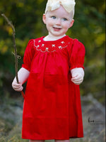 Rylee Faith Designs Girls Bow Smocking Embroidered Red Dress - 