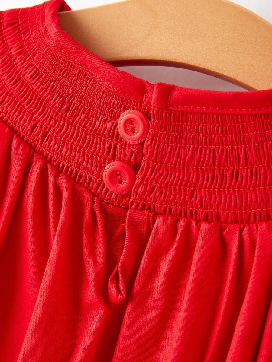 Rylee Faith Designs Girls Bow Smocking Embroidered Red Dress - 