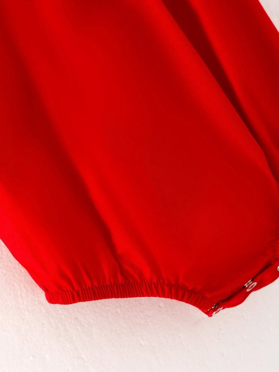 Rylee Faith Designs Girls Bow Smocking Embroidered Red Romper - 