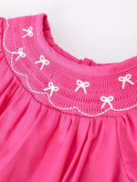 Rylee Faith Designs Girls Bow Smocking Embroidery Hot Pink Romper - 