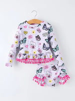Rylee Faith Designs Girls Butterfly Long Sleeve Ruffle Swimsuit Set - 