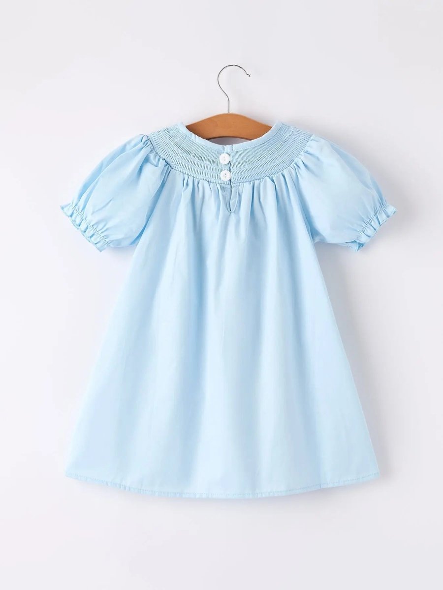 Rylee Faith Designs Girls Cross Smocking Embroidered Blue Dress - 