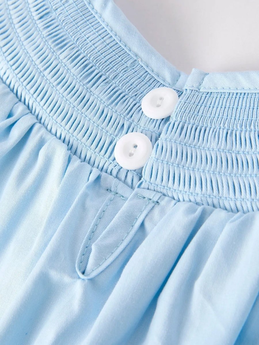 Rylee Faith Designs Girls Cross Smocking Embroidered Blue Dress - 