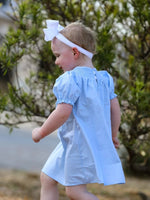 Rylee Faith Designs Girls Cross Smocking Embroidered Blue Dress - 