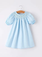 Rylee Faith Designs Girls Cross Smocking Embroidered Blue Dress - 