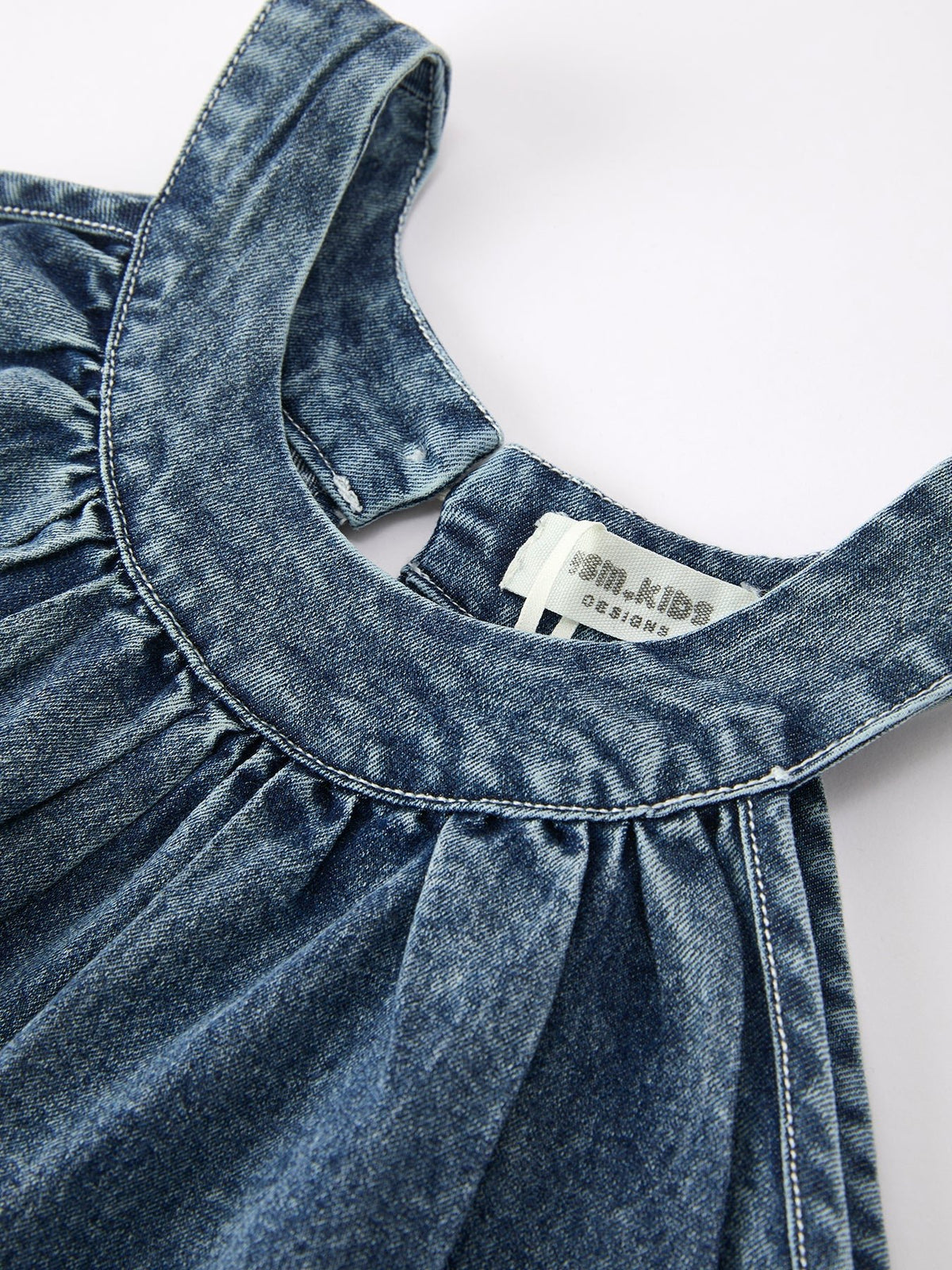Rylee Faith Designs Girls Denim Ruffle Trim A - Line Dress - 