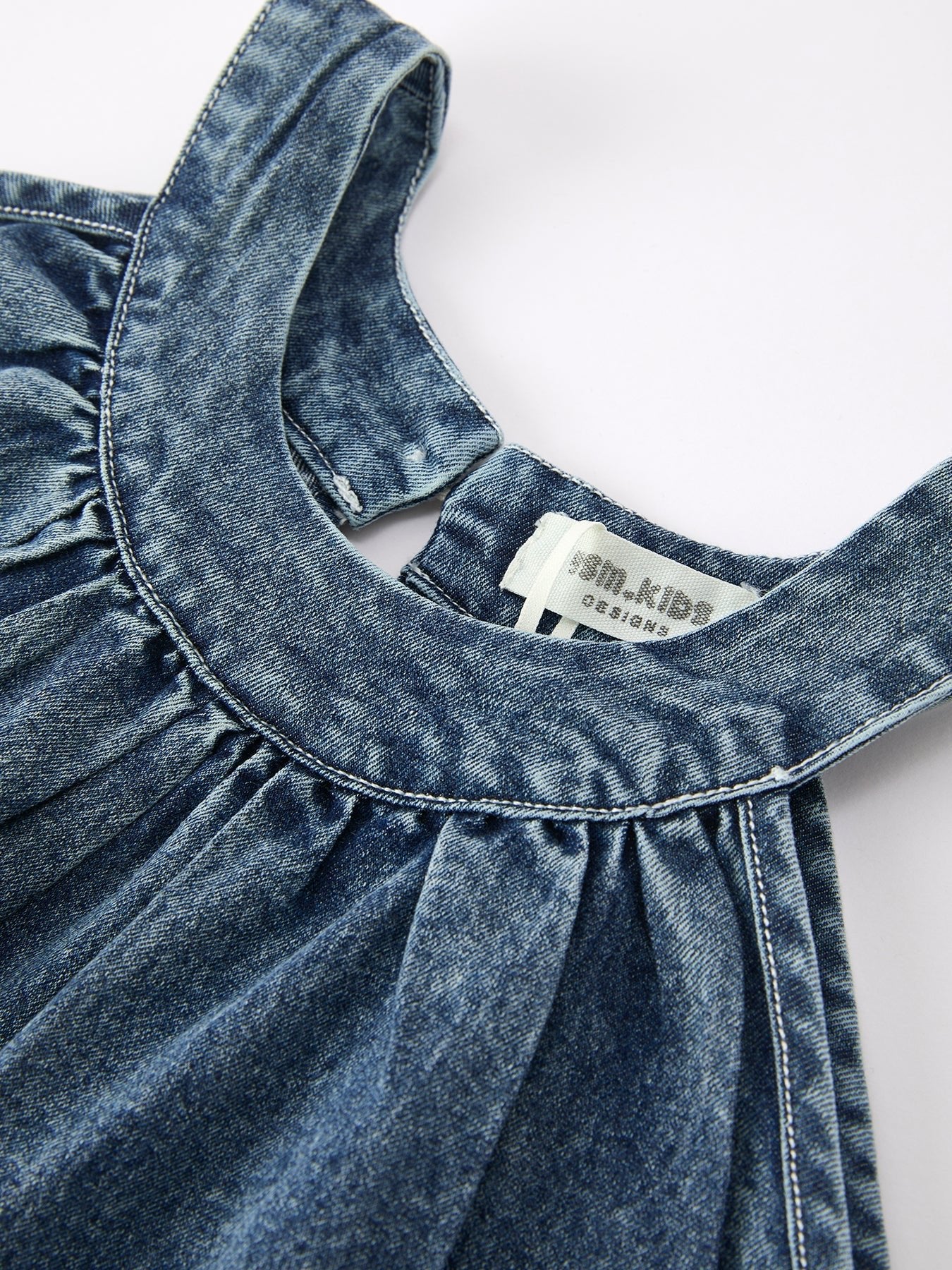 Rylee Faith Designs Girls Denim Ruffle Trim A - Line Dress - 