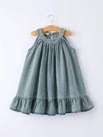 Rylee Faith Designs Girls Denim Ruffle Trim A - Line Dress - 
