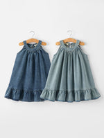 Rylee Faith Designs Girls Denim Ruffle Trim A - Line Dress - 