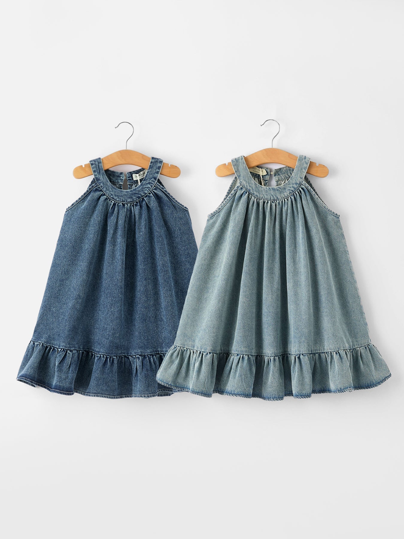 Rylee Faith Designs Girls Denim Ruffle Trim A - Line Dress - 