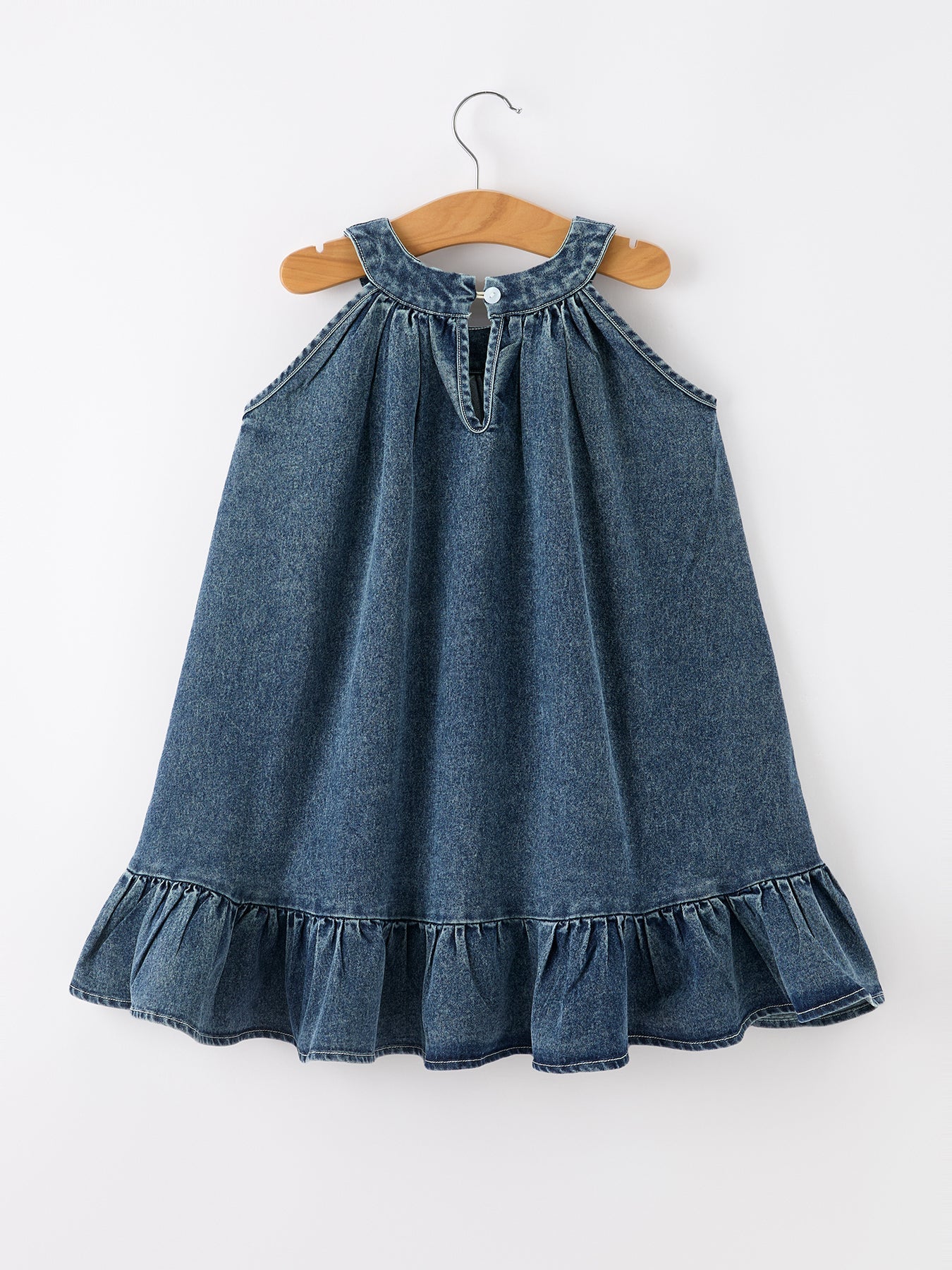 Rylee Faith Designs Girls Denim Ruffle Trim A - Line Dress - 