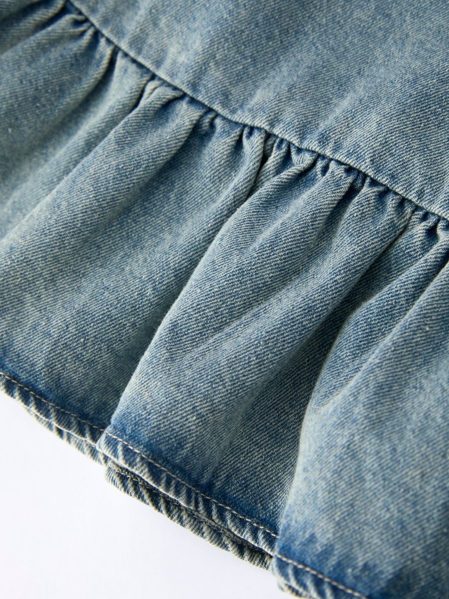 Rylee Faith Designs Girls Denim Ruffle Trim A - Line Dress - 