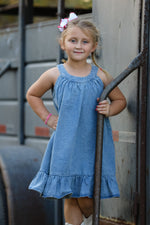 Rylee Faith Designs Girls Denim Ruffle Trim A - Line Dress - 