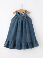 Rylee Faith Designs Girls Denim Ruffle Trim A - Line Dress - 