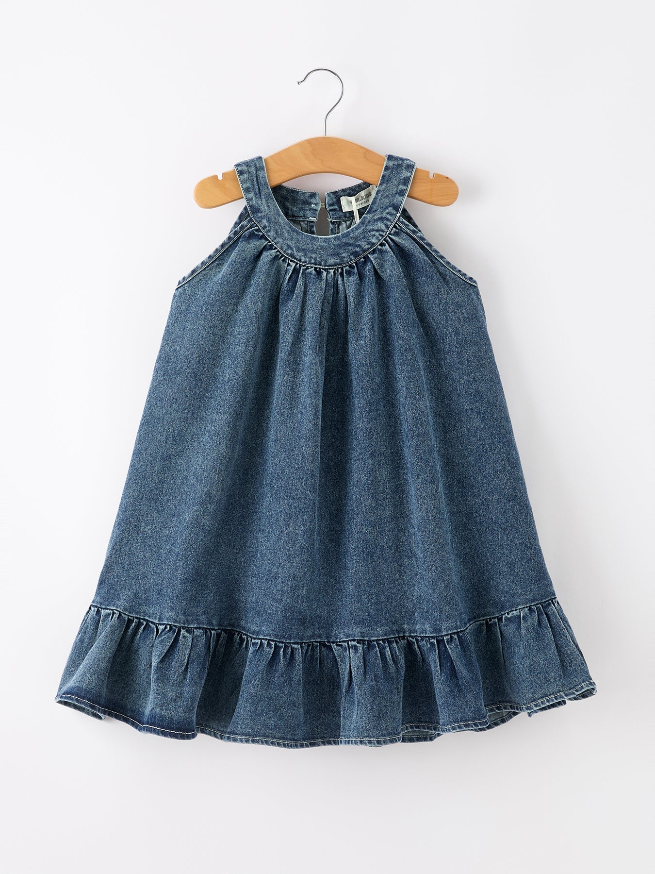 Rylee Faith Designs Girls Denim Ruffle Trim A - Line Dress - 