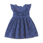 Tesa Babe Girls' Eyelet Ruffle Dress - Cotton Blue EmbroideredEveretts Place