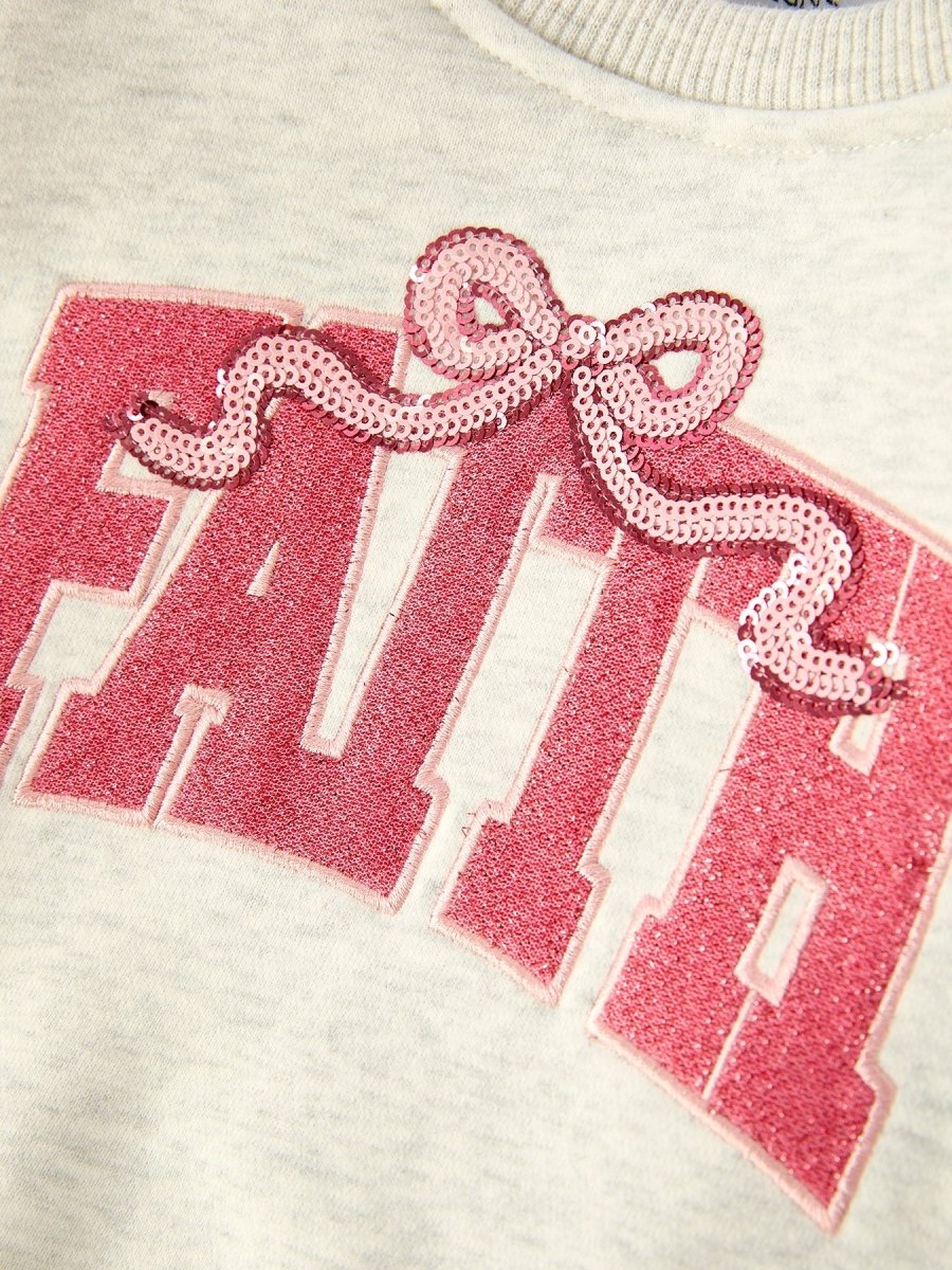 Rylee Faith Designs Girls Fall Outfit – FAITH Letter Sweatshirt and Pink Tulle Skirt Set - 