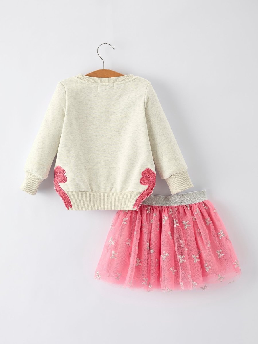 Rylee Faith Designs Girls Fall Outfit – FAITH Letter Sweatshirt and Pink Tulle Skirt Set - 