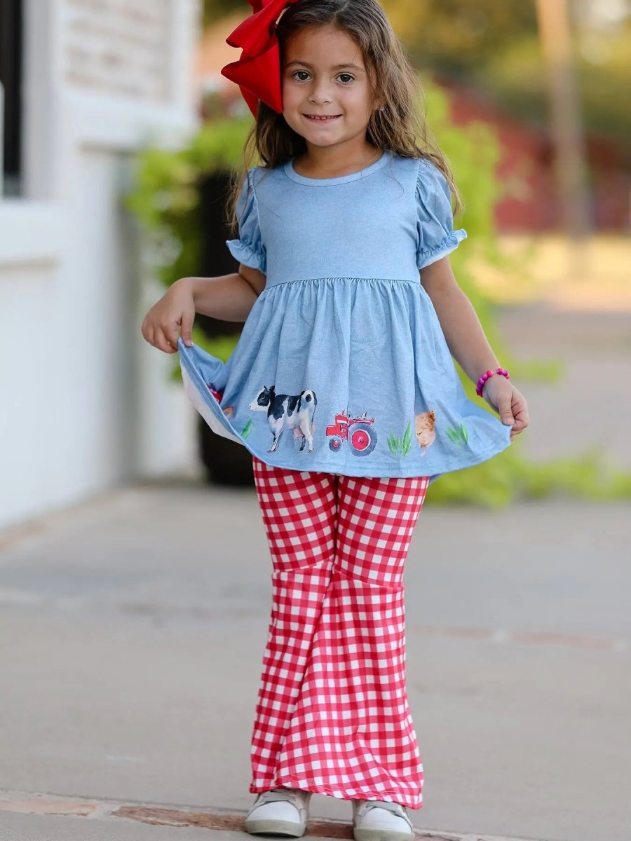 Rylee Faith Designs Girls Farm Animals Bell Bottoms Outfit for Playtime and Everyday Wear - Everetts Place Boutique - 