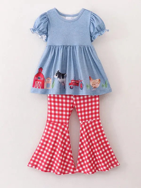 Rylee Faith Designs Girls Farm Animals Bell Bottoms Outfit for Playtime and Everyday Wear - Everetts Place Boutique - 