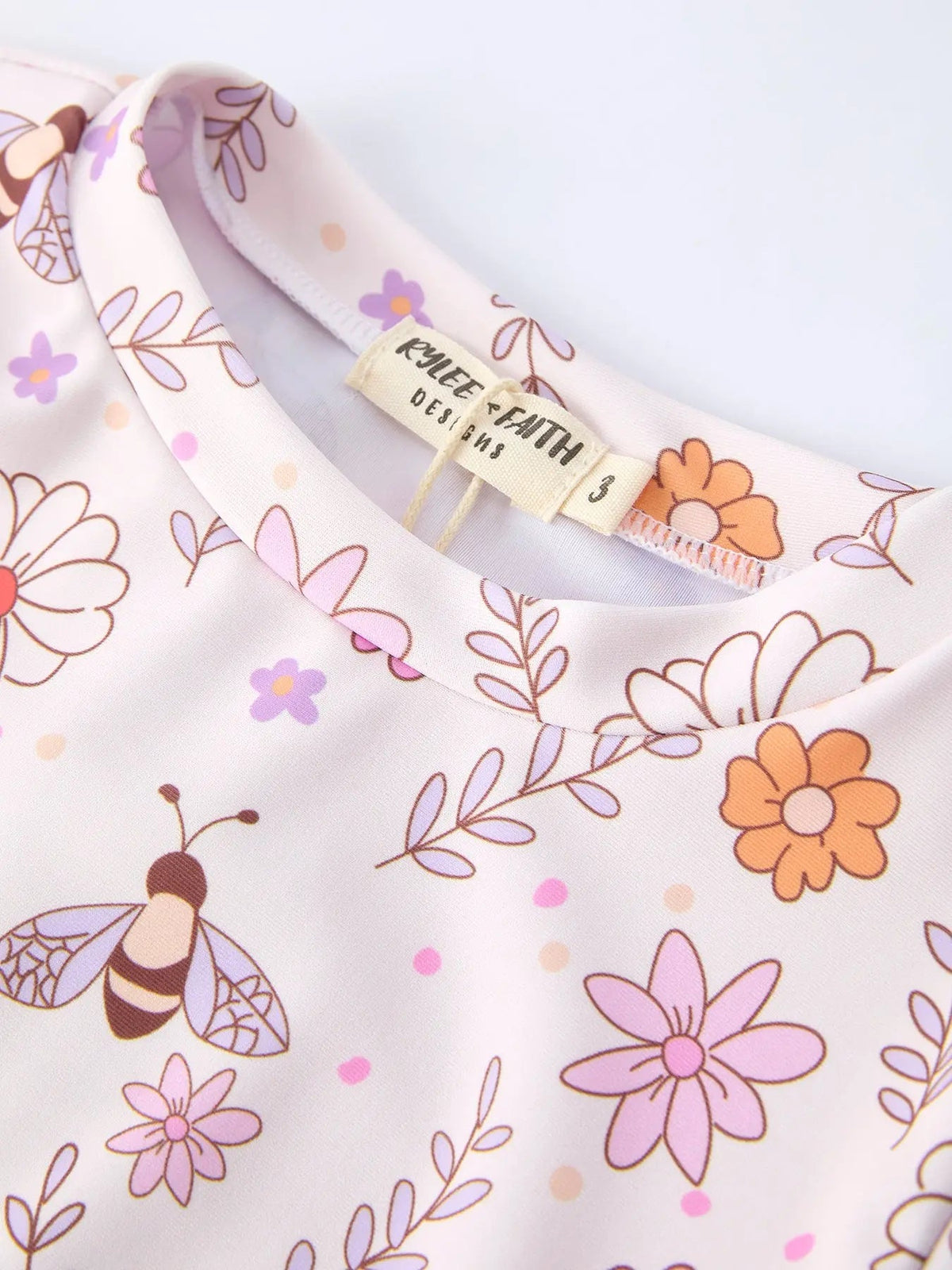 Rylee Faith Designs Girls Floral Bee Long Sleeve Ruffle Swimsuit Set - 