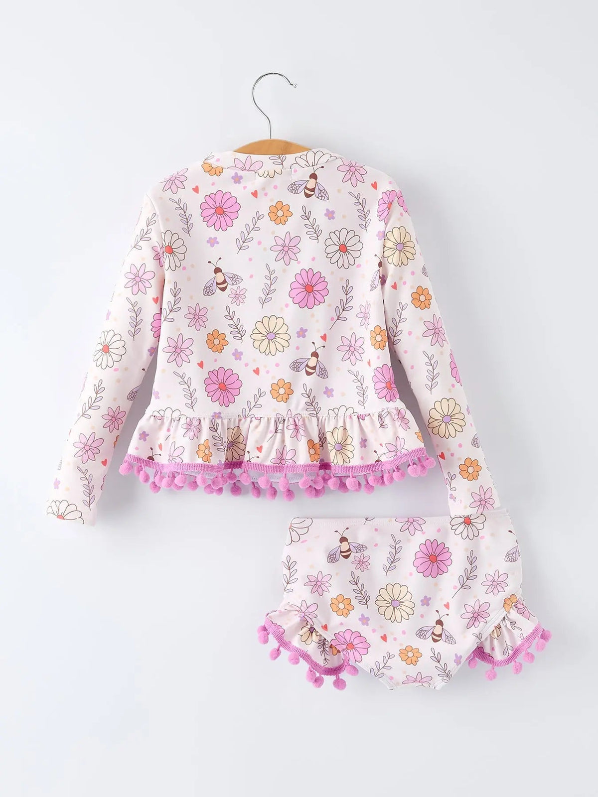 Rylee Faith Designs Girls Floral Bee Long Sleeve Ruffle Swimsuit Set - 