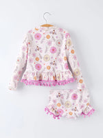 Rylee Faith Designs Girls Floral Bee Long Sleeve Ruffle Swimsuit Set - 