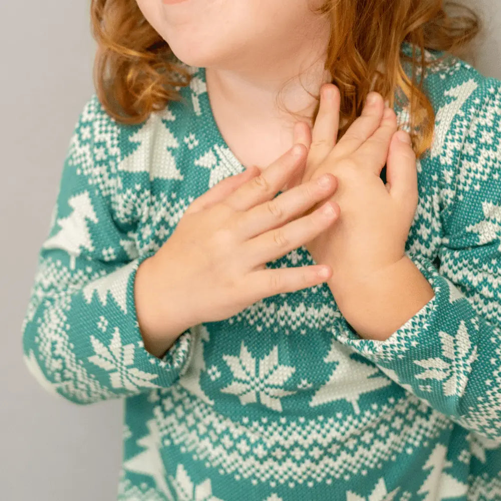 Girls Green Fair Isle Boho Dress for Holidays Sweet Bamboo