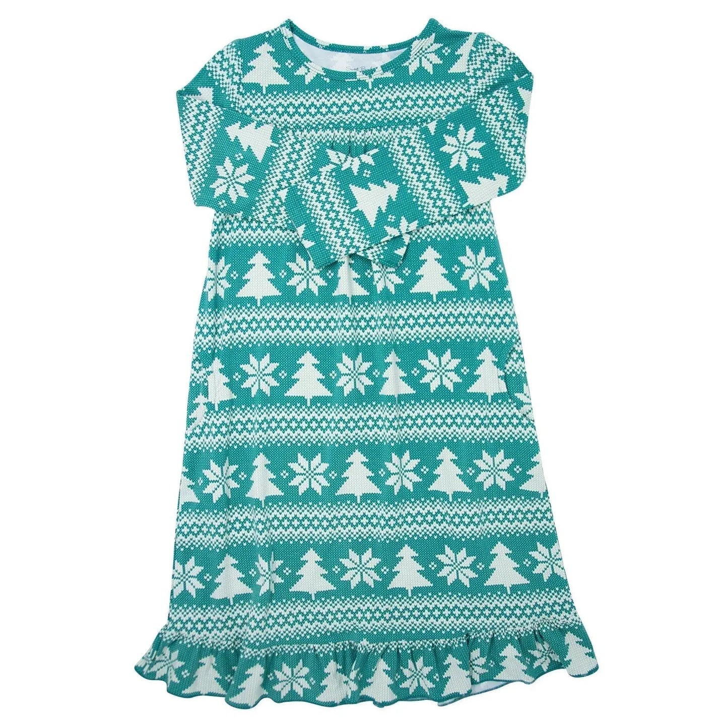 Girls Green Fair Isle Boho Dress for Holidays Sweet Bamboo
