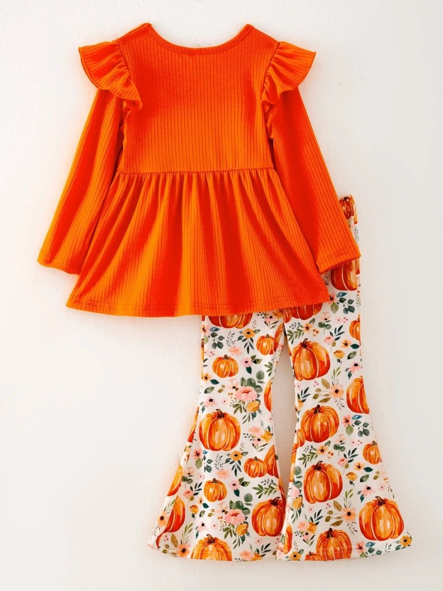Rylee Faith Designs Girls Halloween Pumpkin Print Outfit Set - Everetts Place Boutique - 