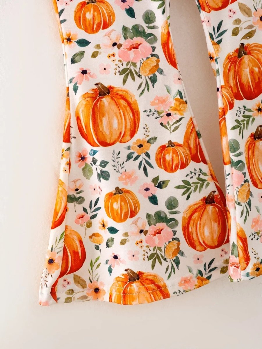 Rylee Faith Designs Girls Halloween Pumpkin Print Outfit Set - Everetts Place Boutique - 
