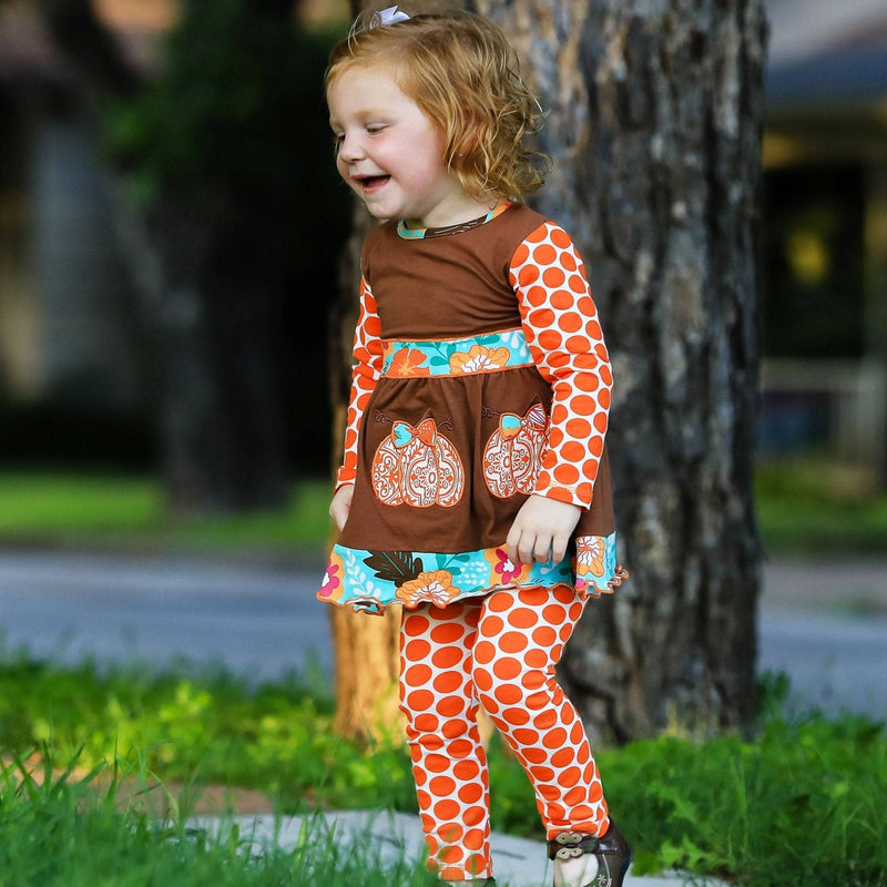 Girls Holiday Orange Pumpkin Patch Autumn Dress - Everetts Place: Online Boutique - Kid's Clothing