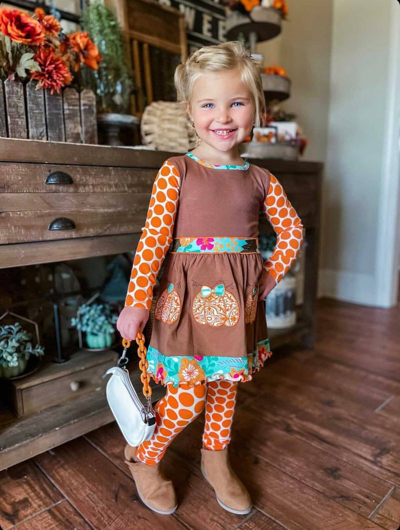 Girls Holiday Orange Pumpkin Patch Autumn Dress - Everetts Place: Online Boutique - Kid's Clothing