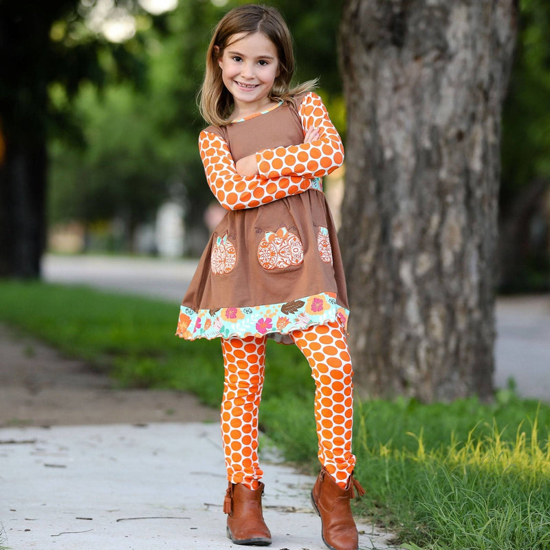 Girls Holiday Orange Pumpkin Patch Autumn Dress - Everetts Place: Online Boutique - Kid's Clothing