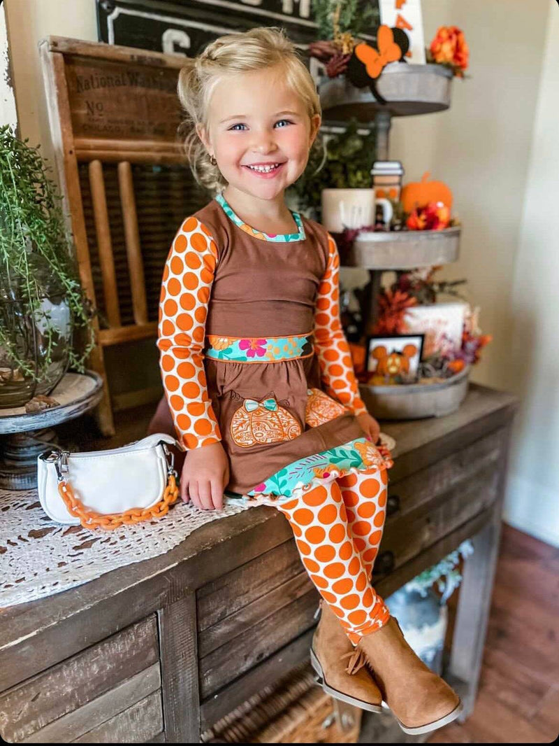 Girls Holiday Orange Pumpkin Patch Autumn Dress - Everetts Place: Online Boutique - Kid's Clothing