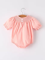 Rylee Faith Designs Girls Horse Smocking Embroidered Coral Romper - 