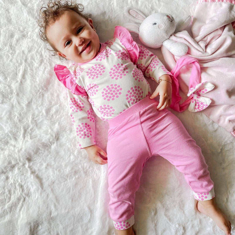 Girls Layette Pink Polka Dot Onesie Pants Headband - Everetts Place: Online Boutique - Kid's Clothing