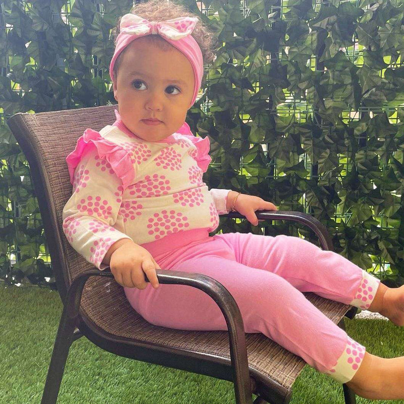 Girls Layette Pink Polka Dot Onesie Pants Headband - Everetts Place: Online Boutique - Kid's Clothing