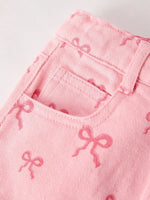 Rylee Faith Designs Girls Letter T-Shirt and Pink Bow Printed Denim Skirt Set - 