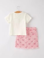 Rylee Faith Designs Girls Letter T-Shirt and Pink Bow Printed Denim Skirt Set - 