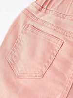 Rylee Faith Designs Girls Light Pink Bow Flared Elastic Denim Pants - 