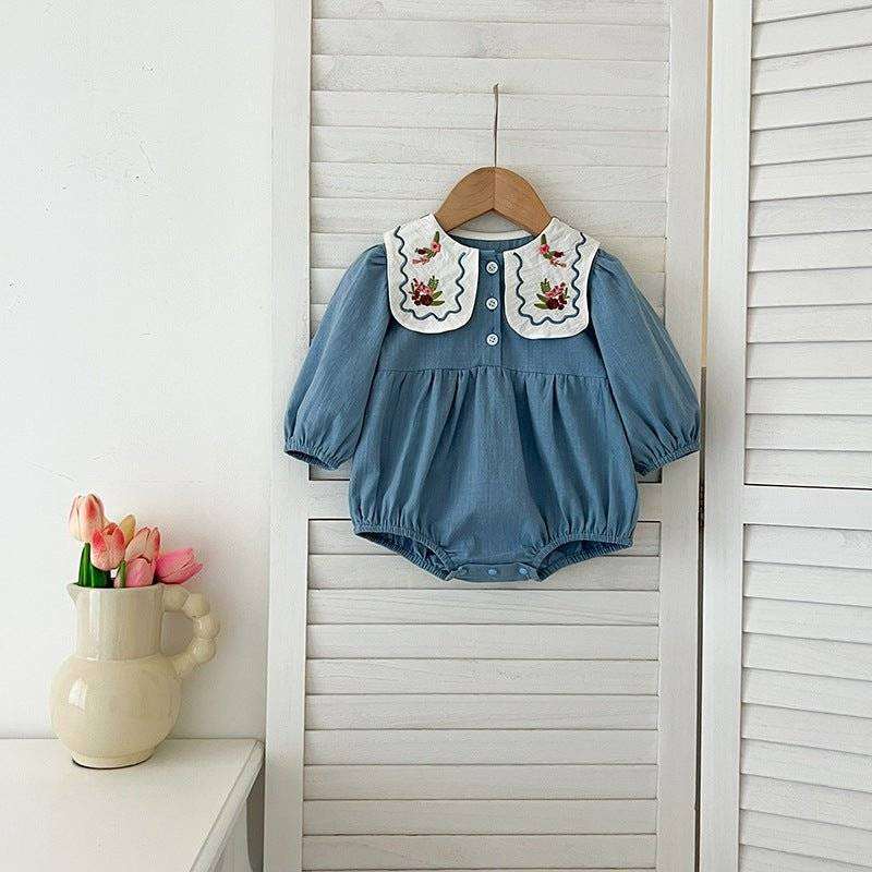 Girls Long Sleeves Flowers Embroidery Dress - Elegance & Charm