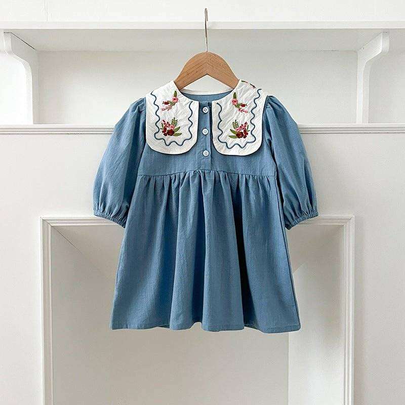 Girls Long Sleeves Flowers Embroidery Dress - Elegance & Charm