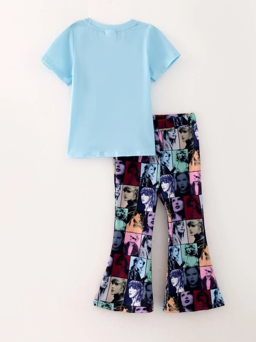 Rylee Faith Designs Girls Milk Silk Blue Printed Outfit Set For Toddlers - Everetts Place Boutique - 