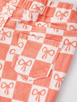 Rylee Faith Designs Girls Orange Bow Print Plaid Flared Jeans - 
