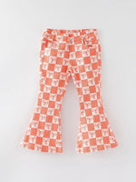 Rylee Faith Designs Girls Orange Bow Print Plaid Flared Jeans - 