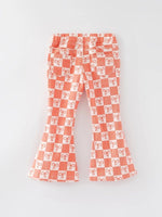 Rylee Faith Designs Girls Orange Bow Print Plaid Flared Jeans - 