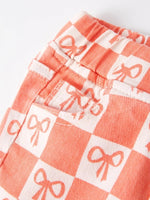 Rylee Faith Designs Girls Orange Bow Print Plaid Flared Jeans - 