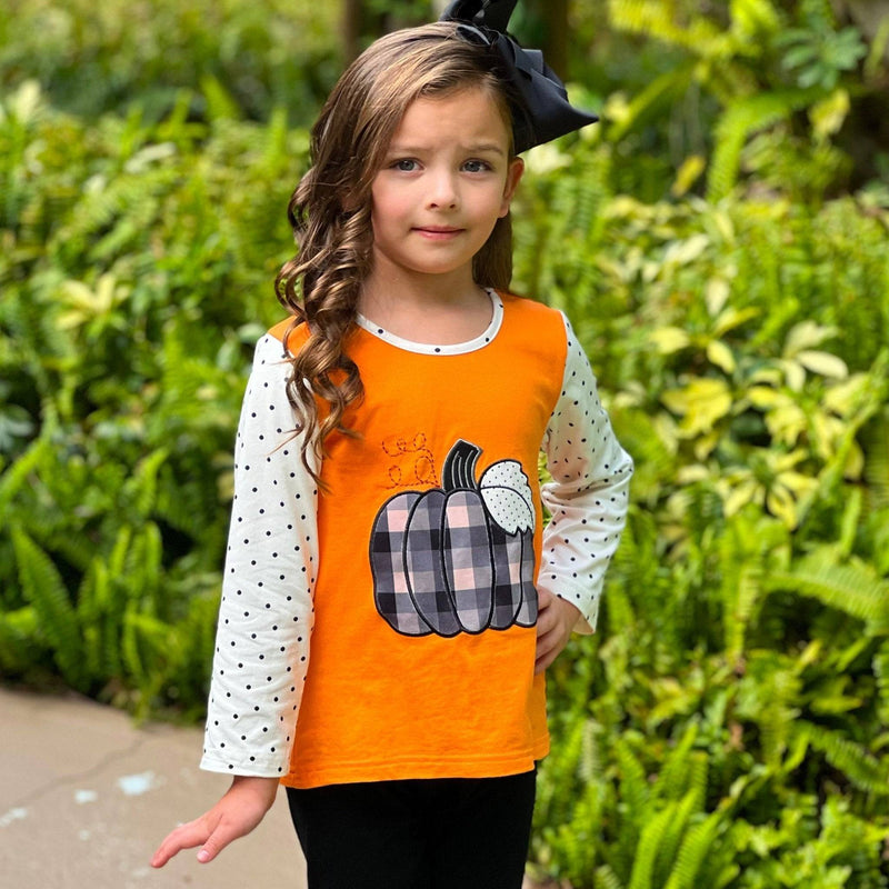 Girls Orange Pumpkin Top & Black Ruffle Pants Halloween Thanksgiving - Everetts Place: Online Boutique - Kid's Clothing