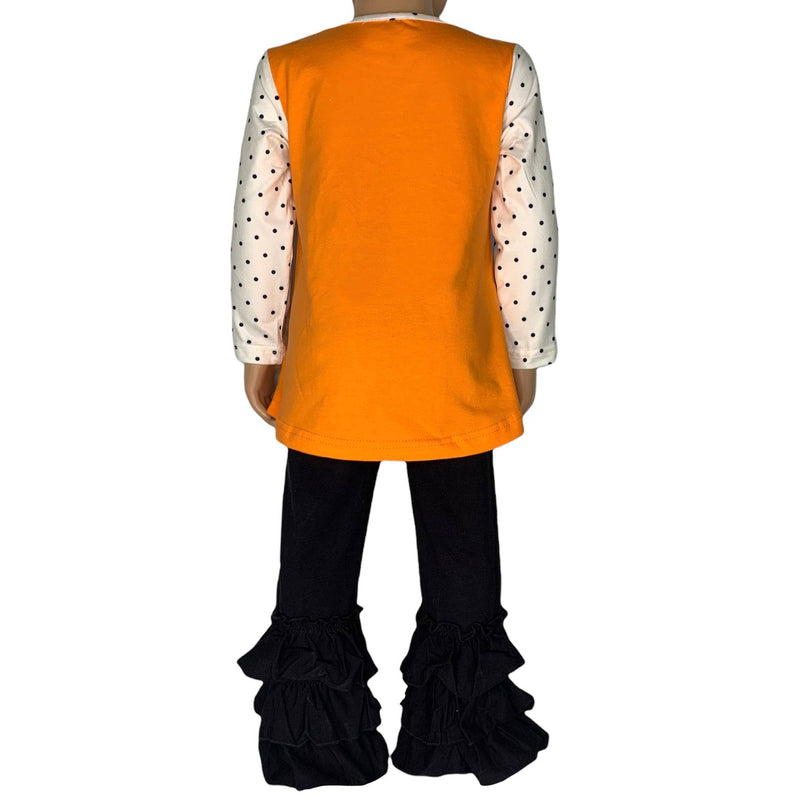 Girls Orange Pumpkin Top & Black Ruffle Pants Halloween Thanksgiving - Everetts Place: Online Boutique - Kid's Clothing